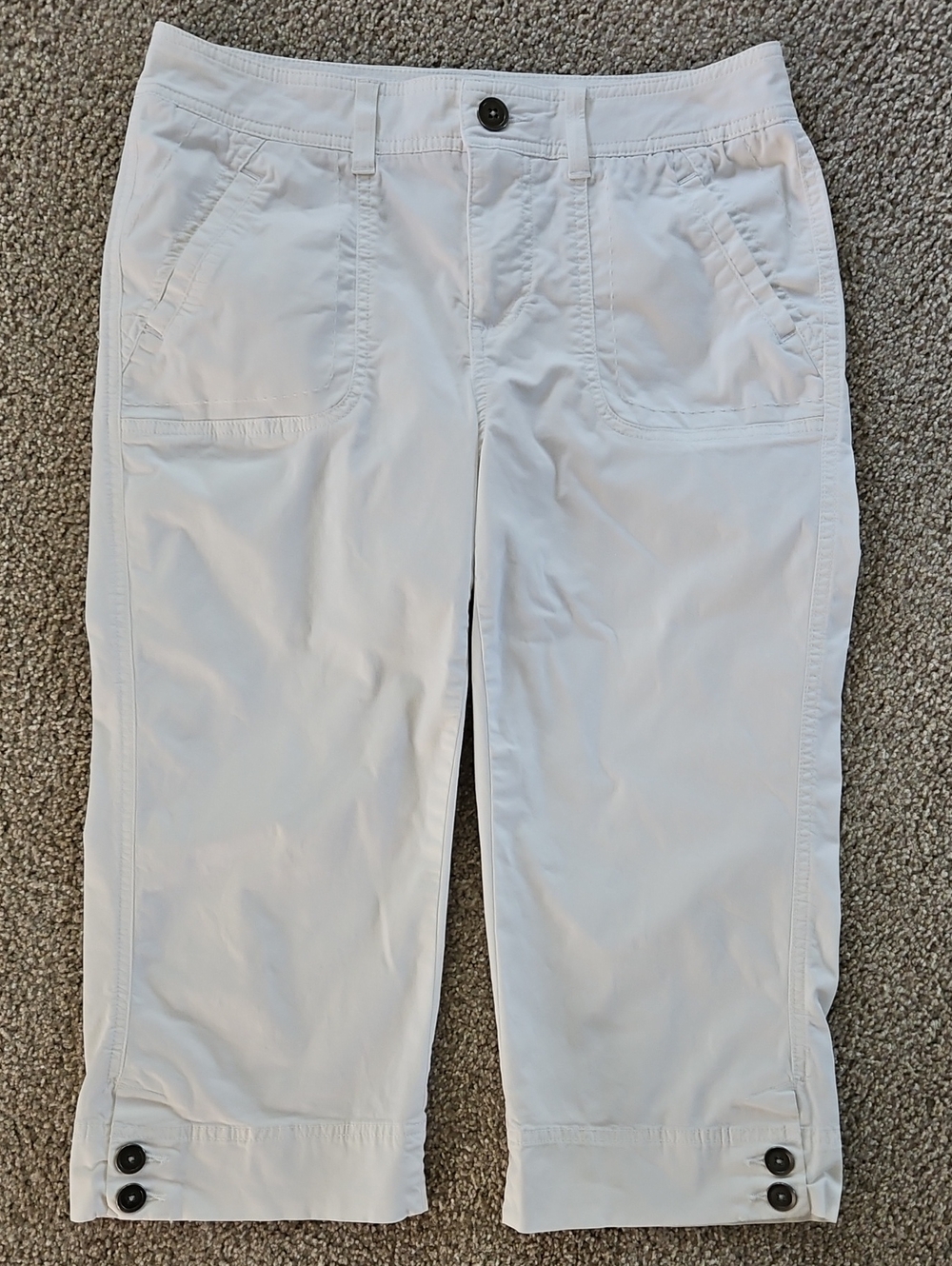 White Capri Chino Pants Button Cuff Detail Size 8